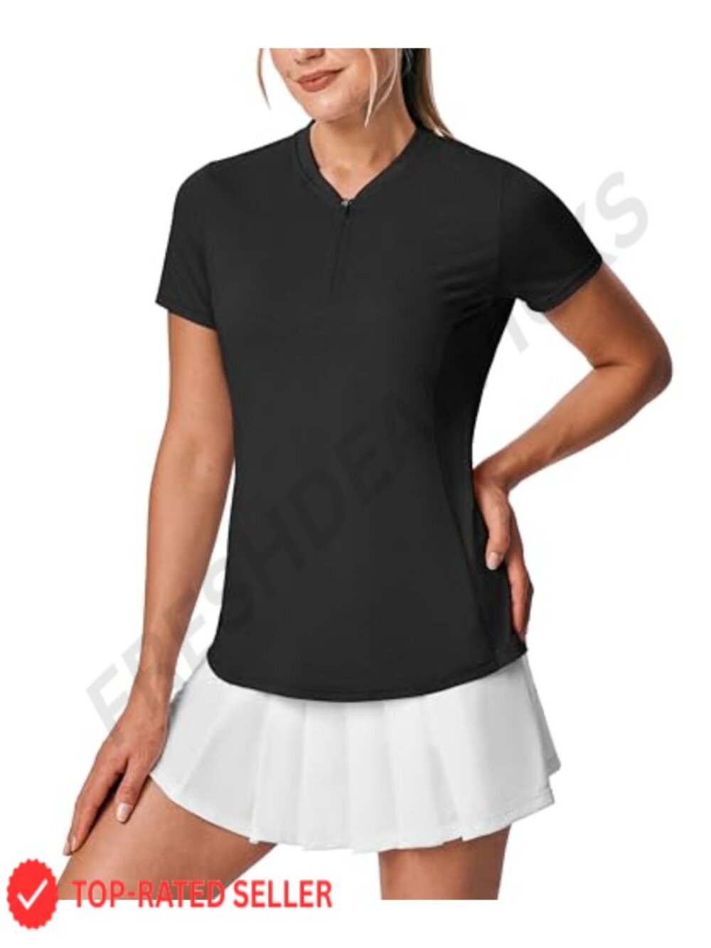 Women's Short Sleeve 1/4 Zip Golf Tennis Polo Shirt UPF 50+ Dry Fit Collarless